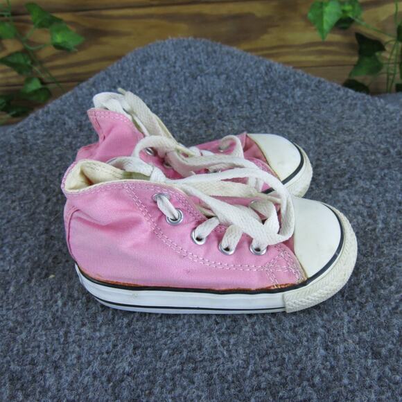 Converse Girls Sneaker Mid Top All Star Sz T‎ 5 Medium Pink Fabric Lace Up - Picture 3 of 5